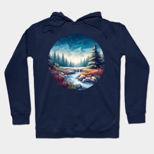 Low Poly Night Forest with River Hoodie